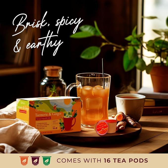 Gya Tea Co Turmeric Ginger Herbal Tea Pod (16 Count)- Decaf Wellness Tea for Body Comfort & Relaxing - Bloomnest