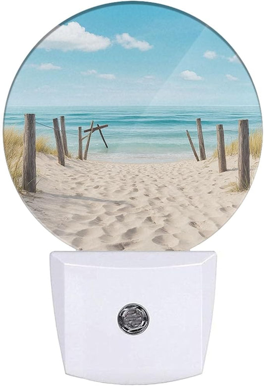 EKOBLA Beach Scene Plug-in Nightlights Sea Ocean Decorative Night Light with Dusk-to-Dawn Auto Sensor Energy Saving LED Lighting for Home Bathroom Coastal Decor - Bloomnest