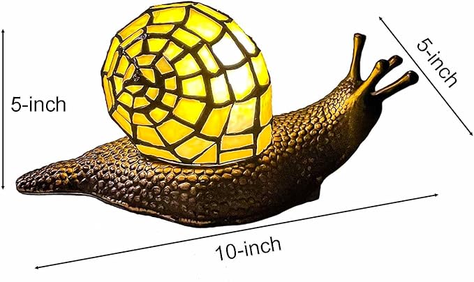 Bieye L10943 Land Snail Tiffany Style Stained Glass Accent Table Lamp for Home Decoration (Yellow, 10" D x 5" W x 5" H) - Bloomnest