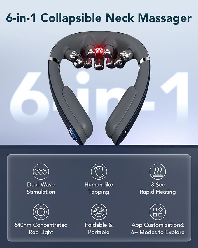 SKG G7 Pro Fold Neck Massager for Pain Relief Deep Tissue Vibration Cordless Travel Massager,Foldable Neck Massager for Office Home Car Gifts for Men Women Dad Mom Grandpa SKG