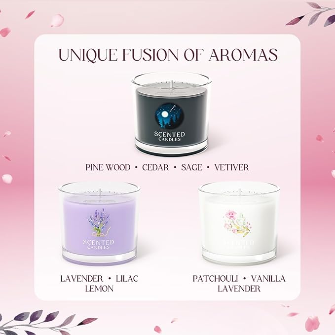 Scented Candles Gifts for Men, Candle Gift Set for Her, 3 Scented Votive Candles, Birthday Gifts for Women/Men (Black+Purple+White, 7 oz) - Bloomnest