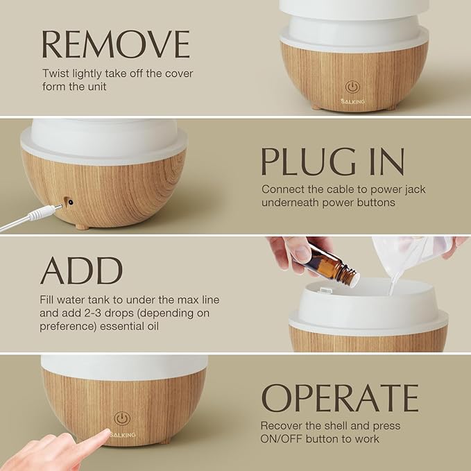 SALKING Essential Oil Diffuser, 100ml Small Aromatherapy Diffuser with Auto Shut-Off Function, Ultrasonic Diffusers for Essential Oils, Cool Mist Humidifier with Warm White Lights, for Office Home - Bloomnest