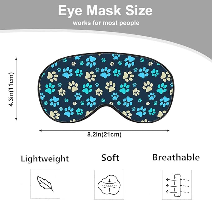 Dog Footprint Sleep Mask Eye Mask Dog Paws Cute Footstep Animal Blue Green Yellow Sleep Mask Light Blocking Adjustable Smooth Soft Eye Masks for Women Deep Rest Travel - Bloomnest
