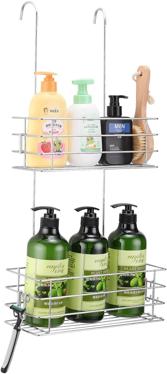 Hanging Shower Rack Shower Caddy with Rotatable Hook bar Over the Door and Can be Hung on the Faucet or Claw Foot, 304 Stainless Steel Rust Proof and Durable (Double-Layer) - Bloomnest