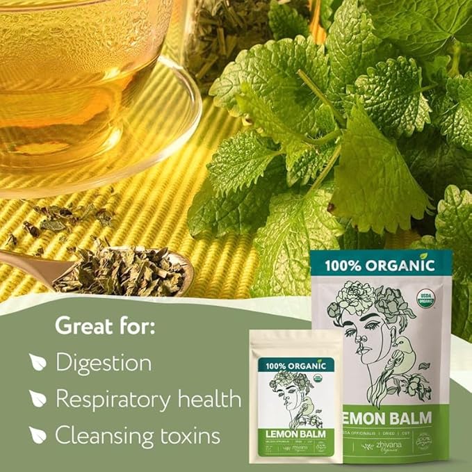 Lemon Balm Tea Organic - Lemon Balm Herb Loose Leaf - Melissa Tea, Tolonjil Tea Organic –- Anti-Stress, Sleep, Blood Pressure, Digestion - 4 Oz - Bloomnest