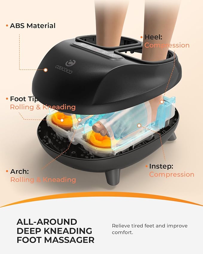 CooCoCo Foot Massager with Heat, Shiatsu Foot Massage Machine with Base, ABS Feet Massager for Plantar Fasciitis, Compression, Auto-Off Timer, FSA Eligible Foot Warmer, Remote Control - Bloomnest