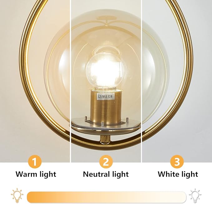 KCO Lighting Glass Globe Wall Mounted Sconce Gold Teardrop Wall Sconce Vintage Cordless Sconces Wall Lighting for Stairwell Bathroom Bedroom (Gold + Amber) - Bloomnest