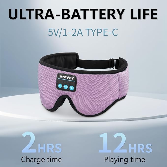 Sleep Mask Bluetooth Headphones Soft Wireless Headband Eye Mask Blackout with Microphone (Purple) - Bloomnest