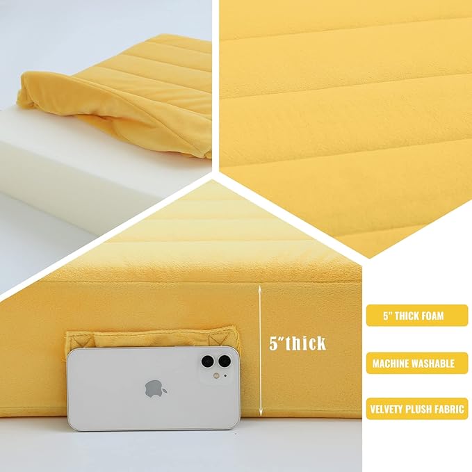 MeMoreCool Square Floor Pillow Seating for Adults Kids, Large Meditation Cushion Floor Pillow with Thick Foam & Soft Tufted Cover, Washable Big Pillow Seat Floor Cushion for Sitting Yoga 22" Yellow - Bloomnest