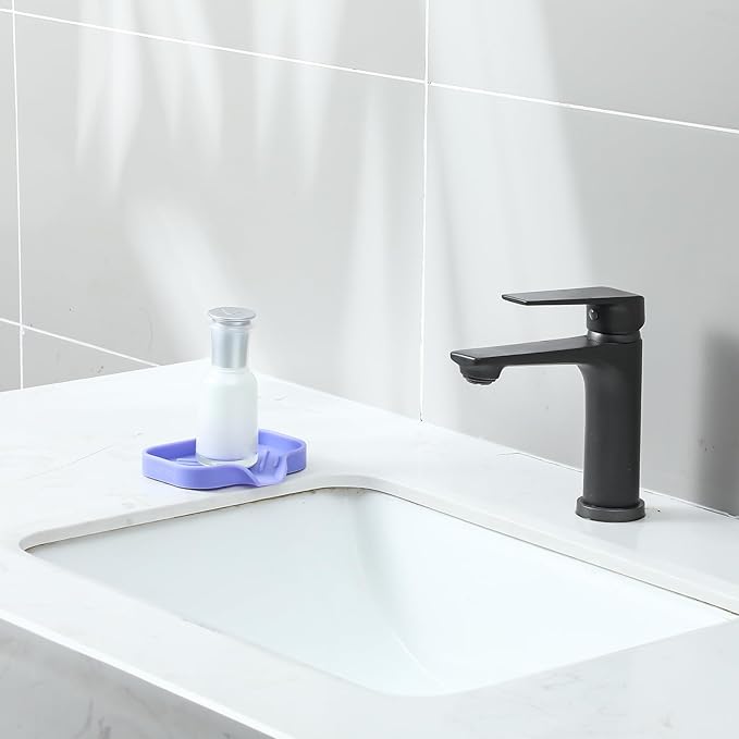 Silicone Bathroom Soap Dishes with Drain Spout-Bathroom and Kitchen Sink Organizer,Sponge Holder,Dish Soap Tray,Perfect for Dispenser,Scrubber,Bottle on Sink or Counter-Light Purple 4.9"×3.2" - Bloomnest