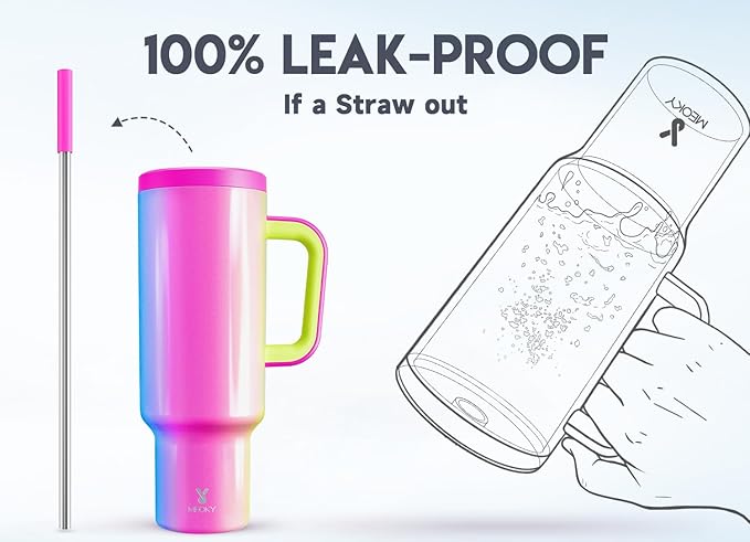 Meoky 50 oz Tumbler with Handle, Tumbler with Lid and Straw, Insulated Stainless Steel Travel Mug, 100% Leak-proof, Keeps Cold for 36 Hours or Hot for 12 Hours (Carnival) - Bloomnest