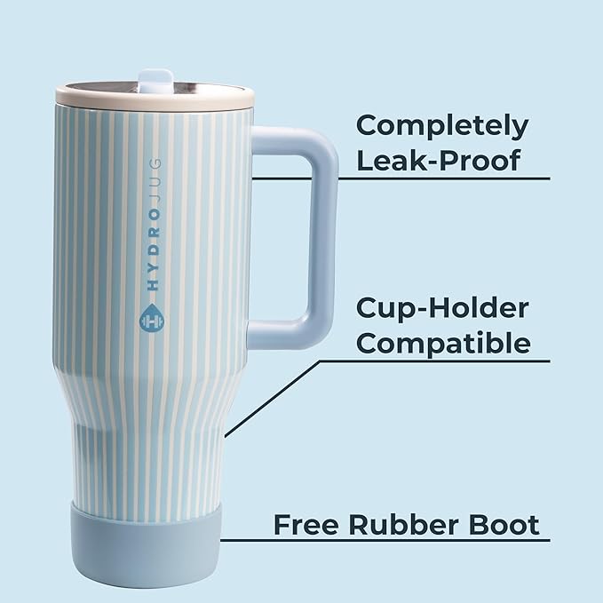 HydroJug Traveler - 32 oz Water Bottle with Handle & Flip Straw - Fits in Cup Holder, Leak Resistant Tumbler-Reusable Insulated Stainless Steel & Rubber Base - Gifts for Women & Men, Cape Cod - Bloomnest