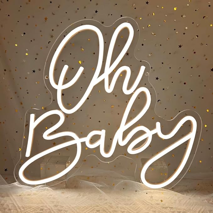 Oh Baby Neon Sign, Baby Shower LED Neon Light for Party Wall Decor Light Up Sign for Gender Reveal Birthday Party Decorations Warm White Dimmable USB Powered(14.2"*12.9") - Bloomnest