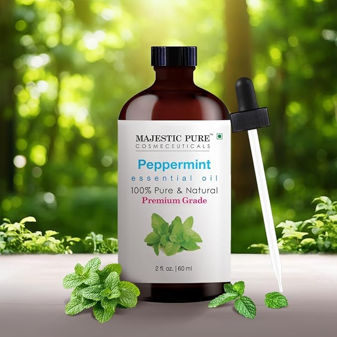 Majestic Pure Peppermint Essential Oil with Glass Dropper - 2 Fl Oz - 100% Pure and Natural Peppermint Oil - Premium Grade Essential Oils for Diffuser, Aromatherapy, Soap and Candle Making - Bloomnest