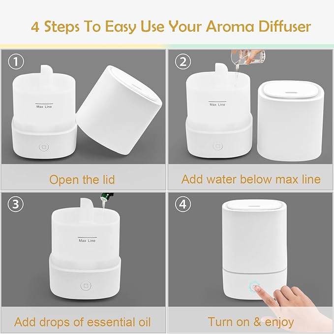 Essential Oil Diffusers for Home with USB Cord, 150ml Aroma Humidifier for Office, Water Shortage Protection, 7 Color LED Lights White Scent Mist Dorm Room Essentials Aromatherapy Ultrasonic - Bloomnest