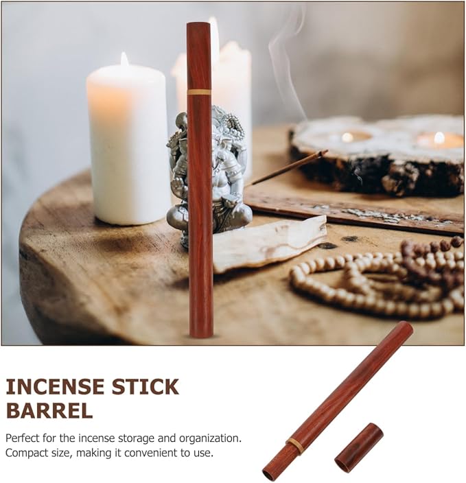 Healifty Incense Holder Vintage Rosewood Incense Tube Stick Burner Kitchen Tea Tube Coffee Storage Canisters Jar Buddhist Supply Aromatherapy Case Dark Red - Bloomnest