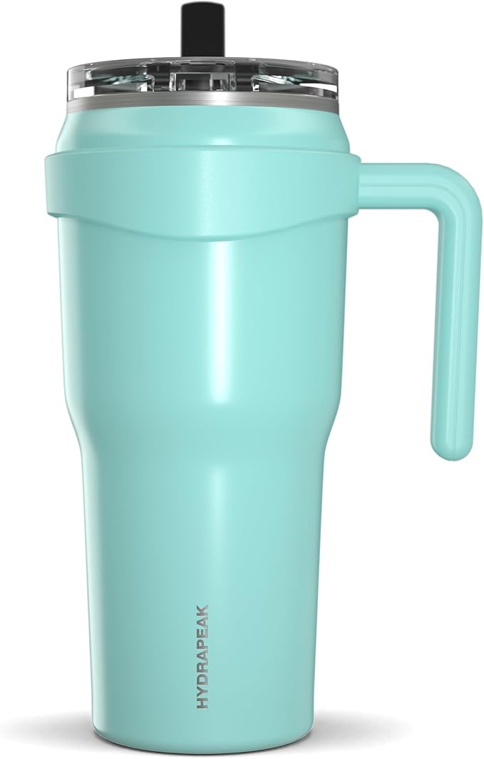 Hydrapeak Roadster 40oz Stainless Steel Tumbler Double Wall Vacuum Insulated Water Bottle With Handle And 2 in 1 Straw Lid (Aqua Gloss) - Bloomnest
