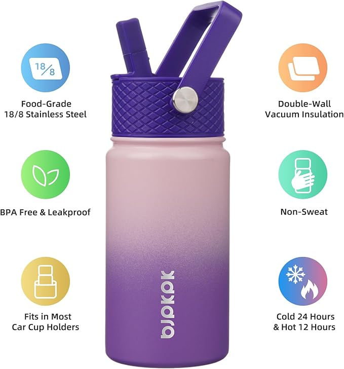 BJPKPK Insulated Water Bottle with Straw Lid, 15 oz Stainless Steel Metal Water Bottles, Reusable Leak Proof BPA Free Thermo, Flask, Cups - Violet - Bloomnest