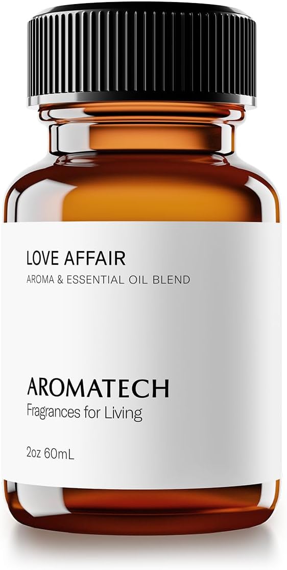 AromaTech Love Affair Aroma Essential Oil Blend: Luxury Hotel Inspired Aromatherapy with Jasmine, Saffron, Cedar & Amber for Ultrasonic Diffusers & Nebulizers - 2 fl oz, 60 mL - Bloomnest