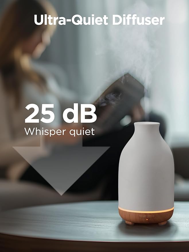 InnoGear Essential Oil Diffuser, 150ml Ceramic Stone Diffuser Handcrafted Aromatherapy Diffusers Ultrasonic Cool Mist Humidifier Vaporizor with 2 Mist Modes Waterless Auto Off for Room Office, White - Bloomnest