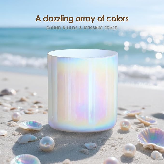 432HZ 7 inch C note Clear White Quartz Handle Crystal Singing Bowl with Mallet & O-ring - Bloomnest