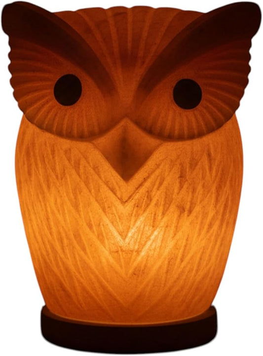 Himalayan Salt Lamp Owl Shape – 7 Inch High, 4.4 lbs, Hand-Crafted Natural Pink Rock Salt Lamp with Wooden Base & Dimmer Cable - Bloomnest