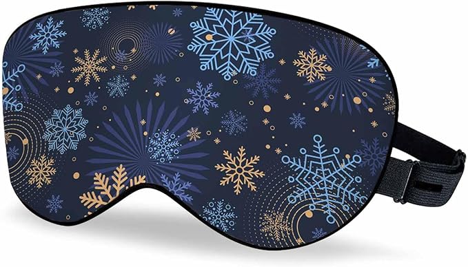 Winter Night Blue Sleep Eye Mask Falling Snow Christmas New Year Festive Beautiful Snowflakes Men Women Sleep Mask with Adjustable Strap Eye Cover Eye Shade for Travel, Nap,Meditation - Bloomnest