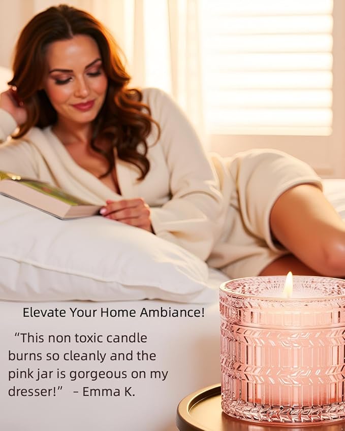 Hidden Label Sandalwood Rose Scented Candle for Home Scented, Santal Wood Wick Decorative Candles, Aromatherapy Candles for Women, Pink Soy Candles Non Toxic Candle, 7.4 oz 55 Hours Long Burn time - Bloomnest