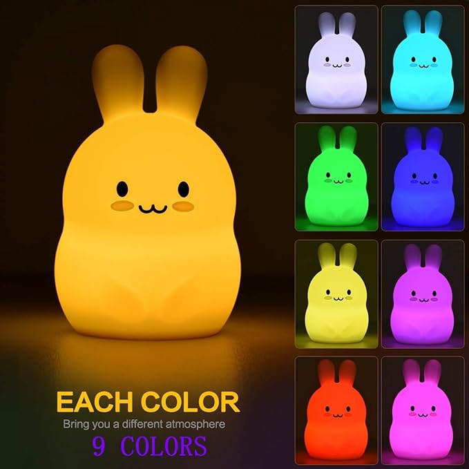 Large Rabbit Night Lights for Kids in Silicone, 9 Colors Baby Bedroom Lighting Children Bedside Table Lamps for Toddlers/Boys/Girls/Adults/Bedroom/Student/Elder/Bathroom/Outdoor - Large - Bloomnest