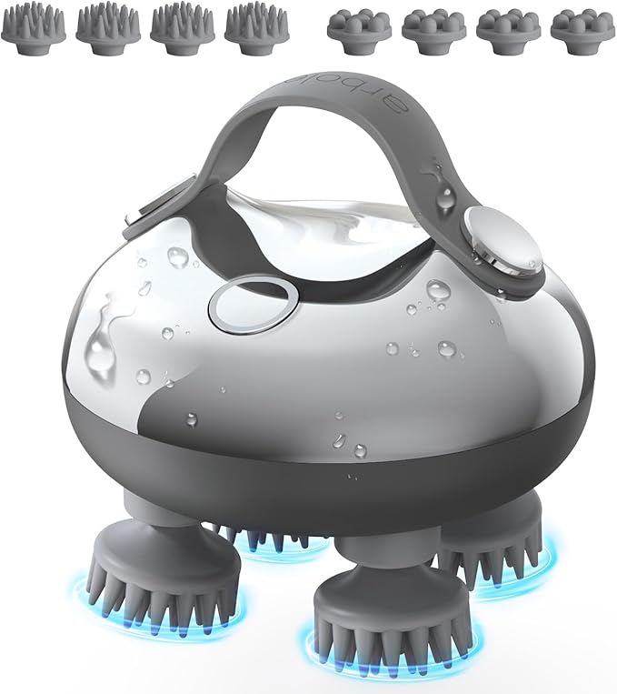 arboleaf Scalp Massager Rechargeable Head Massager Scalp Stress Relax, Waterproof Handheld Hair Scratcher with 8 Removable Massage Claws, Gift for Dad Mom arboleaf