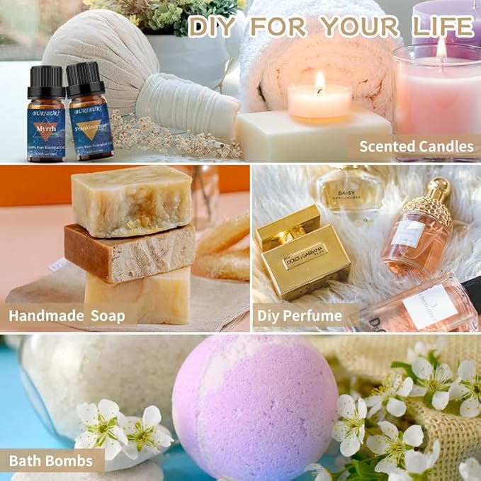 BURIBURI Frankincense Oil and Myrrh Essential Oils Gift Set, 100% Pure, Natural, Organic Aromatherapy Frankincense Fragrance Oils for Diffuser, Massage - 2 x 10ML BURIBURI