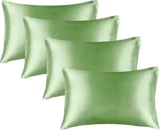 BEDELITE Satin Pillowcase for Hair and Skin, Super Soft Similar to Silk Pillow Cases 4 Pack with Envelope Closure, Cooling Pillowcases for Women Men (20"x30" Queen Size, Sage Green) - Bloomnest