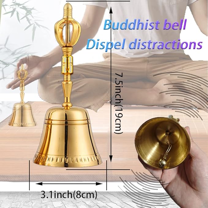 8Pcs Tibetan Buddhist Meditation Set,3.1in Singing Bowl,7.5in Brass Bell Dorje Vajra,2.5in Tingsha Cymbals Bells,Singing Scripture Implement Buddhist Supplies,Tibetan Dharma Mat and Zen Bag,HDRELEODY - Bloomnest