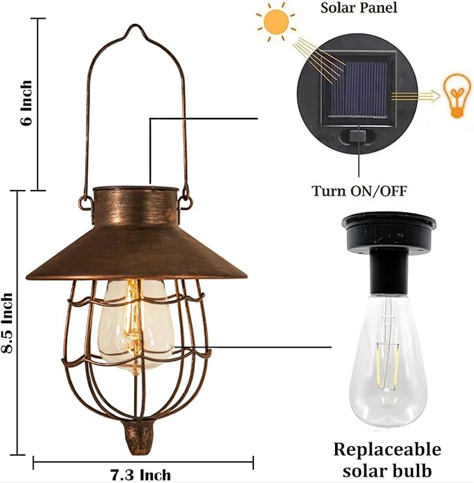 YAKii 2 Pack Solar Lantern Hanging Waterproof Outdoor Metal Solar Lamp with Warm White Light Decorate for Yard Garden Pathway Patio Porch Decor (Antique Copper) - Bloomnest