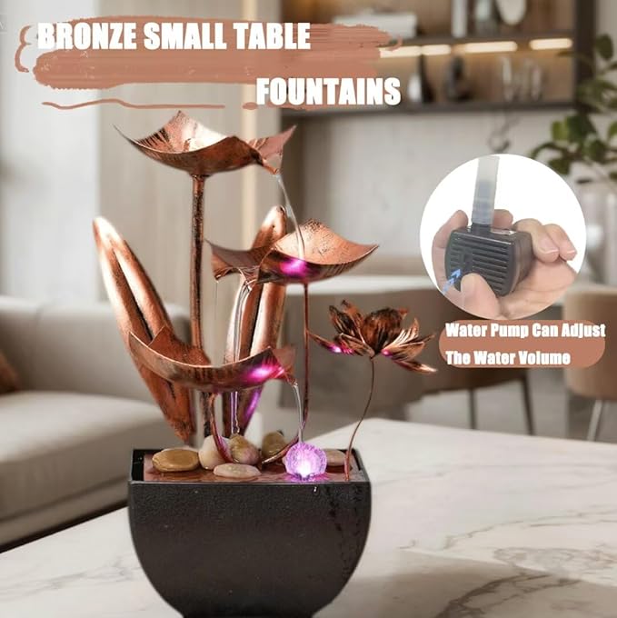 Water Fountain Indoor Waterfall Fountain 3-Tier: Small Waterfall Fountains with Lights - Relaxing Zen Décor for Home Living Room or Bedroom and Office Bronze - Bloomnest