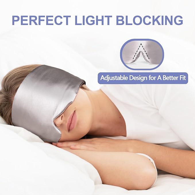 Mulberry Silk Sleep Mask for Women Men, Blackout Eye Mask for Sleeping for Side and Back Sleepers with Adjustable Band, Comfortable Soft Pressureless Eye Cover for Sleeping in Large Size - Bloomnest