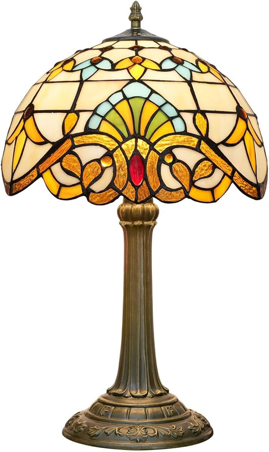 Tiffany Lamp Stained Glass lamp 12 inches Bedside Table Lamps for Living Room Bedroom Dorm Kitchen Home Decor Festival Birthday Gift,Yellow Baroque - Bloomnest