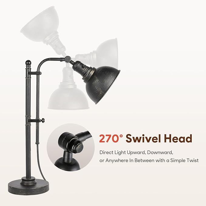 VONLUCE Rustic Desk Lamp Black Adjustable, Industrial Style Metal Task Lamp (25"-29"), Vintage Work Lamp, Farmhouse Reading Lamp in Aged Bronze Finish, ETL Certificate - Bloomnest