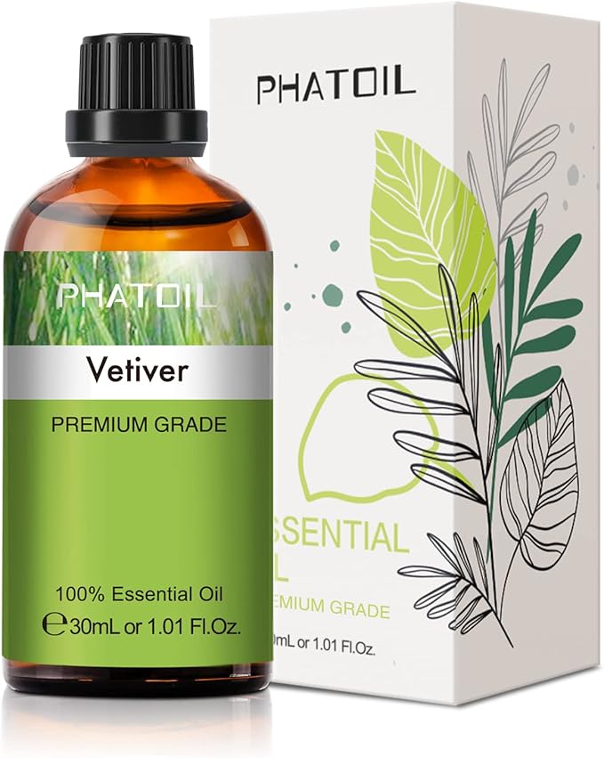 Vetiver Essential Oil, 1.01Fl.Oz (30ML) PHATOIL Pure Essential Oil Singles for Aromatherapy Diffusers, Humidifiers, Great for DIY Candle and Soap Making, Gift for Friend - Bloomnest