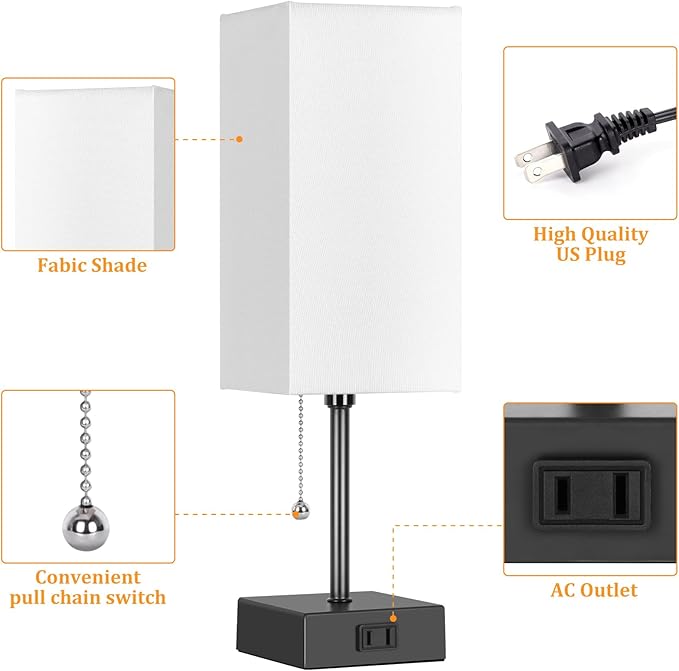 Dott Arts Table Lamp for Bedroom Set of 2,Minimalist Bedside Lamps with AC Outlets，Night Light 2700K 4000k 5000K Small Nightstand Lamps for Living Room Kids Room Office(Bulbs Included) - Bloomnest