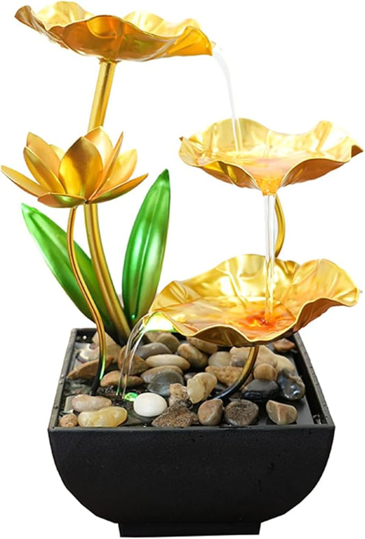 Gold Tabletop Water Fountain, Desktop Waterfall, Indoor Lotus Desktop Decorative Fountain, Home Bathroom Bedroom Decor.Thanksgiving Gift - Bloomnest