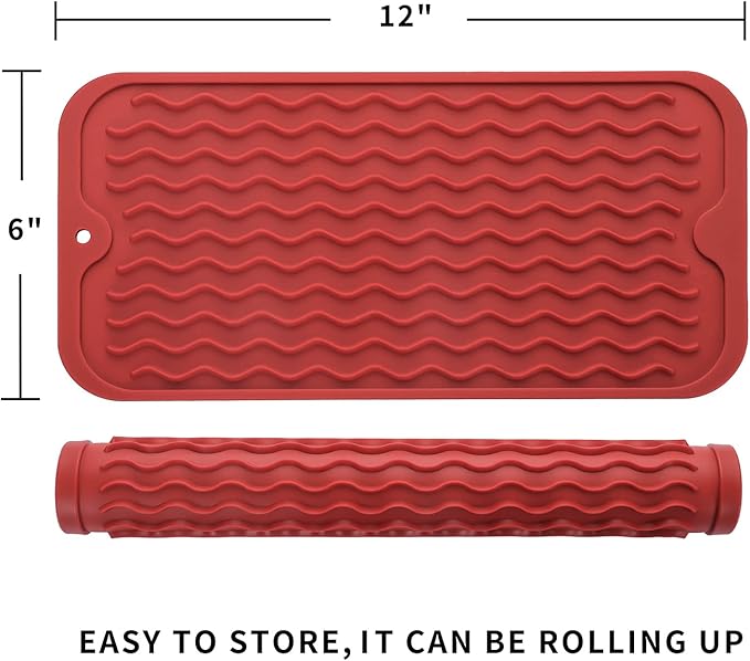 Silicone Dish Drying Mat for Multiple Usage,Easy clean,Eco-friendly,Heat-resistant Silicone Mat for Kitchen Counter or Sink,Refrigerator or Drawer Liner Red S 12 inches x 6 inches - Bloomnest