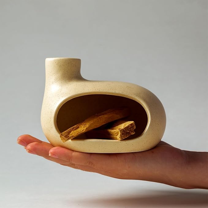 Palo Santo Holder - Ceramic Incense Burner for Palo Santo Sticks, Cone, and Spiritual Sage - Modern Chiminea for Meditation - Handcrafted Smudge Bowl and Meditation Gift - Bloomnest