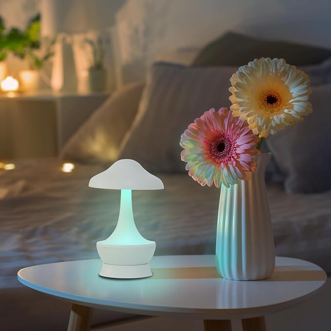 Mushroom Lamp Cordless Table Lamp - Room Decor Aesthetic Night Light for Night Stands and Desk Lamps - Fun and Energy- Night Light with USB Charging Port - Soft Indoor Lighting for Kids (White) - Bloomnest