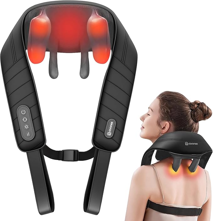 COMFIER Cordless Neck Massager with Heat, 4D Kneading Neck and Shoulder Massager Deep Tissue, Shiatsu Neck Back Massager Pillow, 2 Heating Levels,Gifts for Mom Dad - Bloomnest