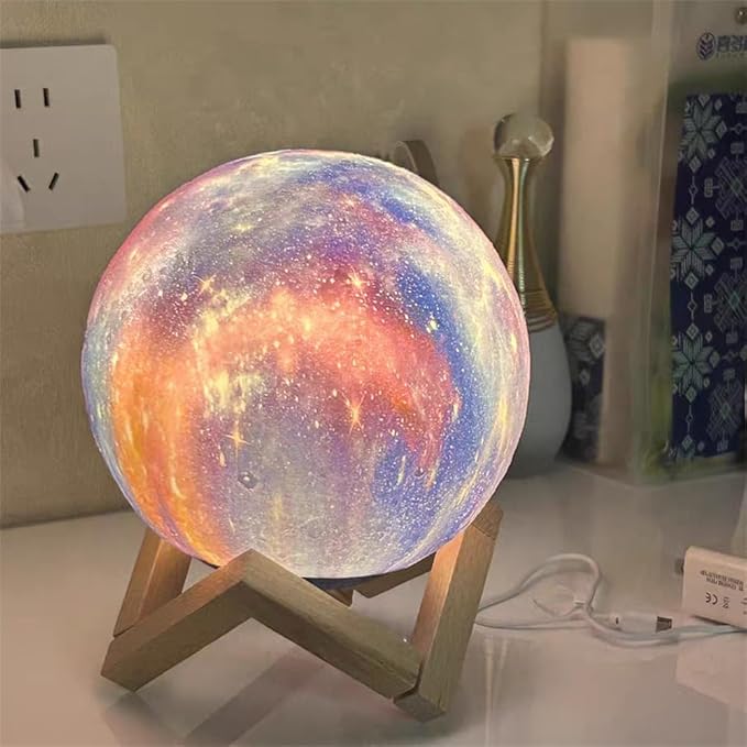 Moon Lamp, Kids Night Light Galaxy Lamp - 16 Colors Moon Light with Wood Stand Remote & Touch Control USB Rechargeable Gift for Girls&Boys Lover Birthday - 4.8 inch - Bloomnest