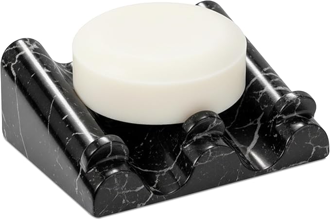 DOXOLOGY Black Marble Soap Dish Bathroom Organizer - Resin Soap Dish with Rectangular Design 3.7" L x 2.8" W - Self Draining Soap Dishes Keeps Countertop Neat - Marble Look Soap Tray for Sink - Bloomnest