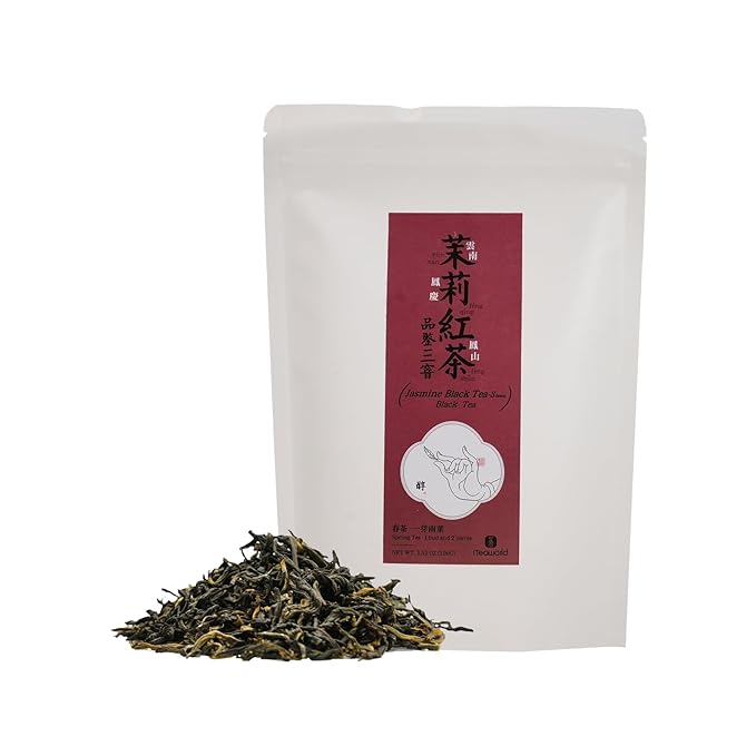 iTeaworld Jasmine Black Tea Loose Leaf, Yunnan High Mountain Black Tea, Scented with Fresh Jasmine Flowers, Rich Floral Aroma, Pure Leaves Without Sugar, No Additive, 1 Bag, 3.52oz - Bloomnest