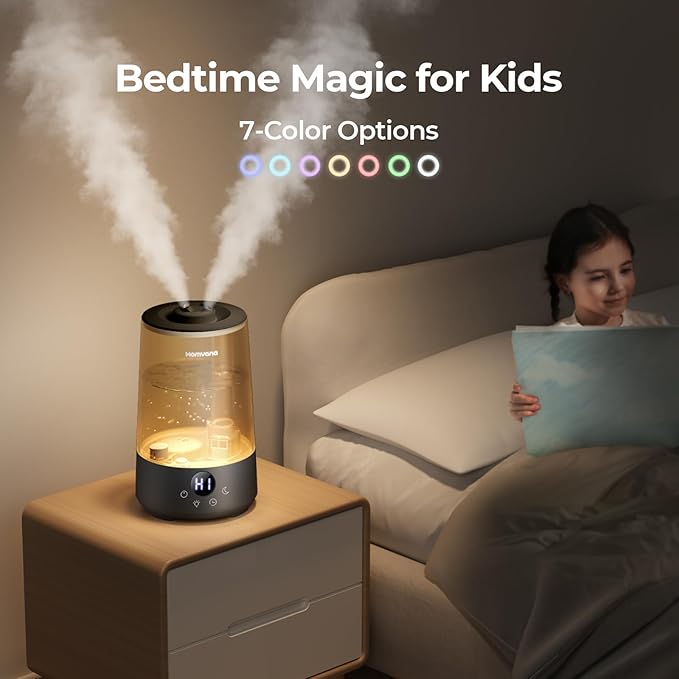 Homvana Humidifiers for Bedroom Home, 3.6L Cool Mist Top-Fill 34H Super Long Time, Quiet 23dB, Baby Humidifier, Oil Diffuser for Large Room, House, Plant, Nursery, Office, BPA FREE, Ultrasonic (Black) - Bloomnest