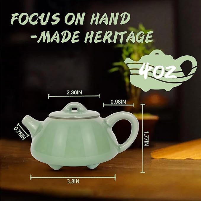 Handmade Celadon Teapot 120ml, Traditional Gongfu Tea Pot with Gift Box, Ceramic Stovetop Safe Teapot for Oolong & Pu-erh Tea - Bloomnest